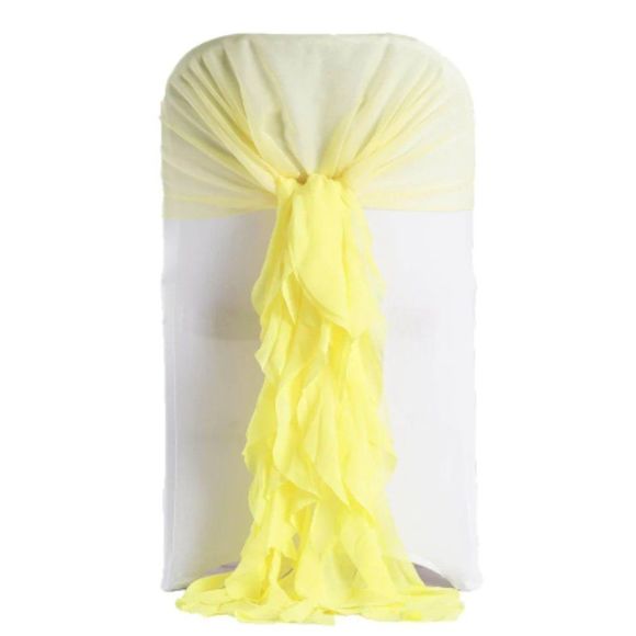 1 Set Yellow Chiffon Hoods With Ruffles Willow 250 Chair Sashes - Picture 3 of 3